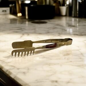 Vintage Server Thai Handmade Brass Wood Ice Tongs Cake Shrimps Serving Tongs